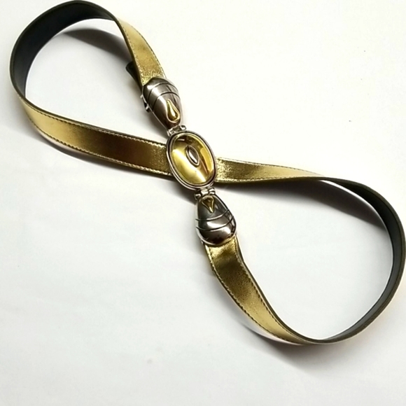 Woman's Shiny Gold Similated Leather Belt - Picture 3 of 9